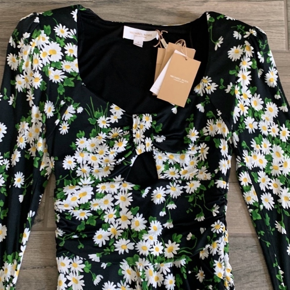 MICHAEL KORS COLLECTION NWT Daisy Ruched Satin Jersey Dress Runway Size 0 - Picture 17 of 17